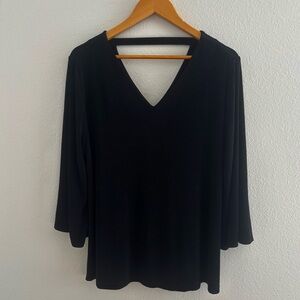 Chico’s Travelers Black V-Neck 3/4 Sleeve Slinky Stretch Top Size 3 (XL/XXL)